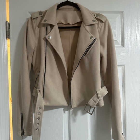 Unbranded Women’s Faux Suede Moto Jacket Nude Size Small - Picture 1 of 6